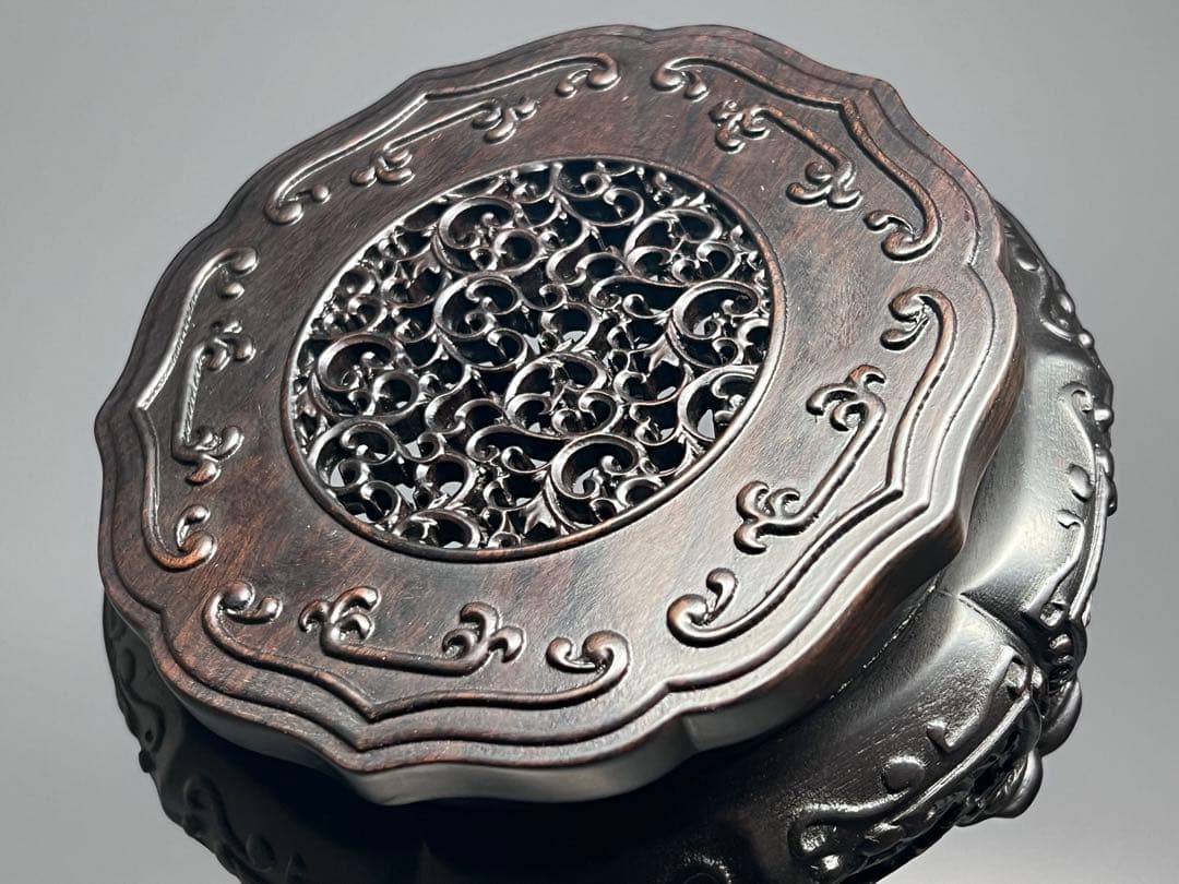 未使用 中国美術 唐木 紫檀 木製 花台 香炉台 台座 置物台 木彫 飾り台