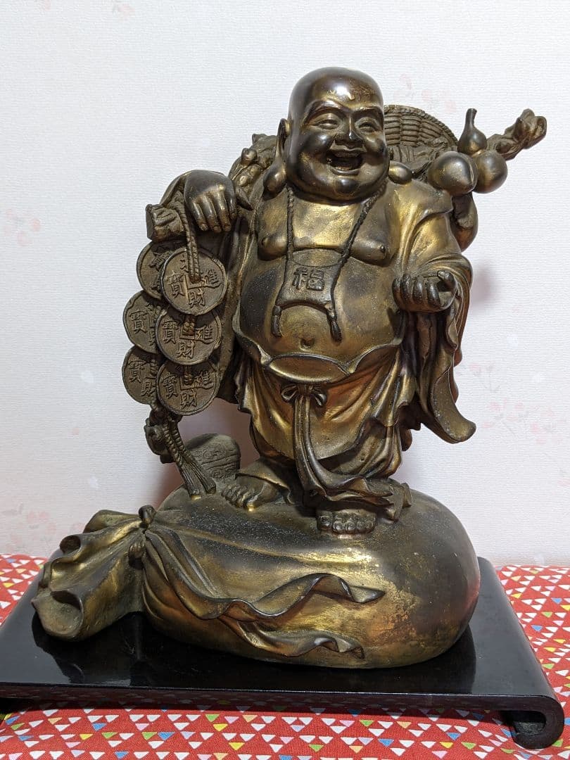 ⭐️中国銅器 仏像 布袋像 縁起置物 唐金 宣徳銅 桃 瓢箪 招運 銅製 骨董品