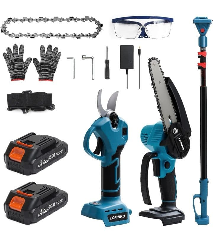 高枝電動チェーンソーと高枝切りバサミ