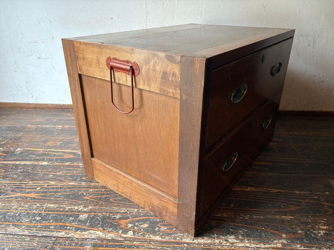 木製2段タンス 鍵付き アンティーク レトロ