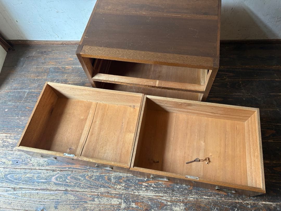 木製2段タンス 鍵付き アンティーク レトロ