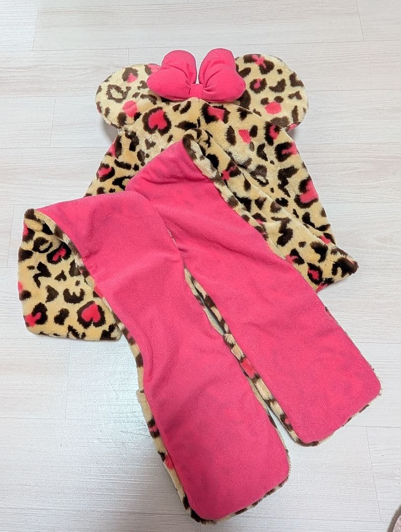 ディズニー ミニー ヒョウ柄 ファンキャップ マフラーキャップ マフラー 美品