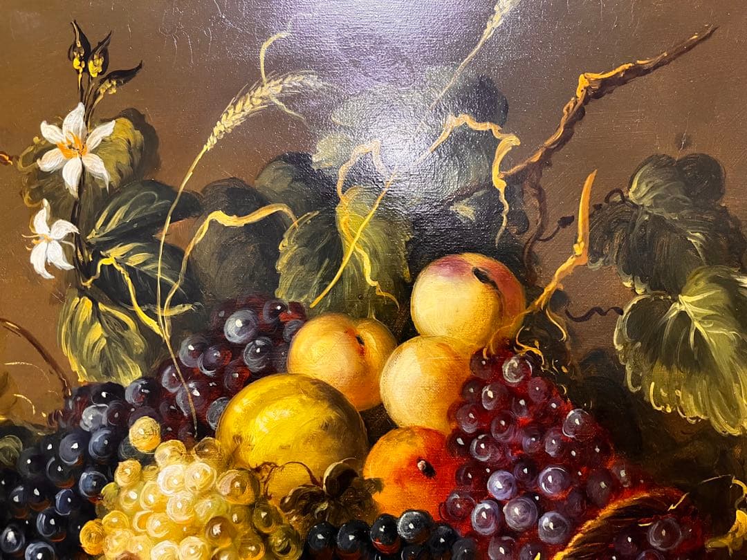 果物と花の静物画 油彩画　油絵