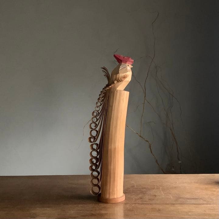 笹野一刀彫 ニワトリ 五代目康久作 民芸 古道具 アンティーク