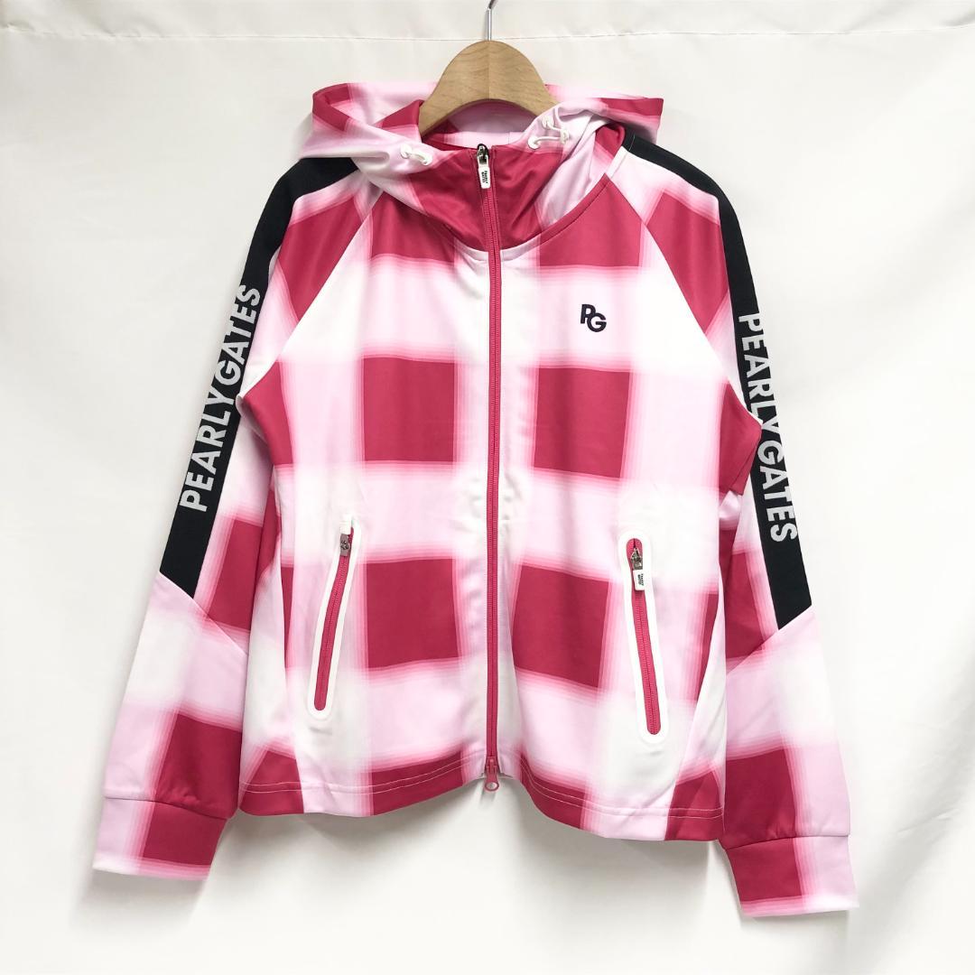 ○★新品未使用　パーリーゲイツ　チェック柄　ジップアップパーカー　2　ピンク系