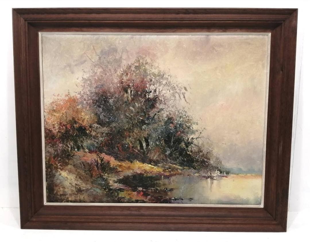 1【真作】アンナ・オルシェウスカ 油彩 1988年 ポーランド 風景画 自然