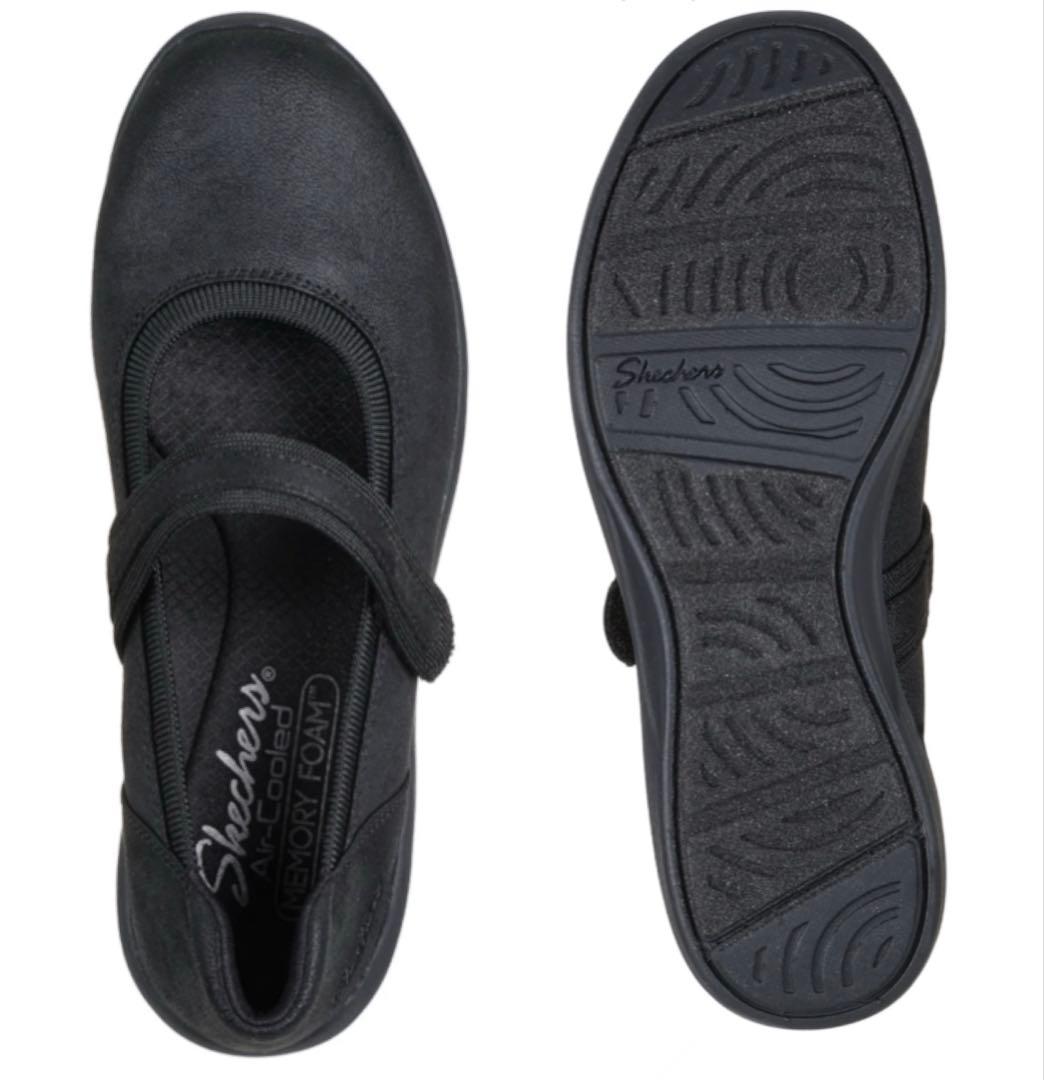 新品25スケッチャーズ黒バレエシューズメリージェーンストラップウェッジソール