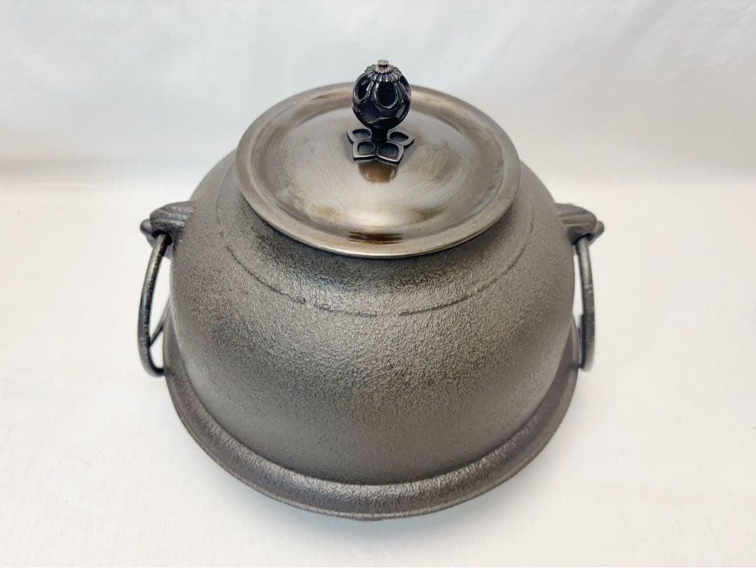 美品 茶道具 菊地政光作 唐銅朝鮮風炉 真形釜添 釜印 野々田電熱器付