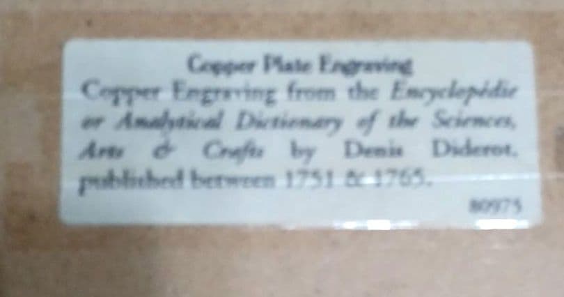 お値下げ　額装品　古典版画　18世紀　ディドロー　百科全書　「銅版印刷」　極美品