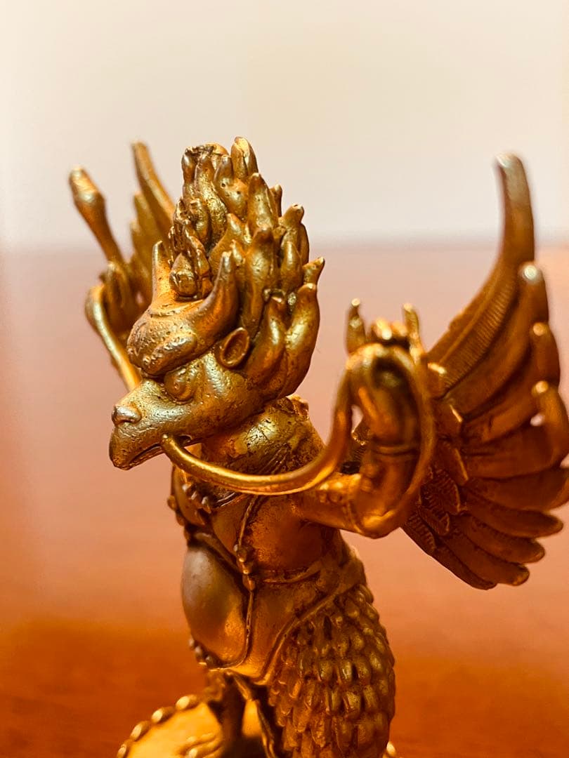 ＜チベット密教 新品1点物＞鍍金 ガルーダ（迦楼羅／金翅鳥）尊像 不死鳥