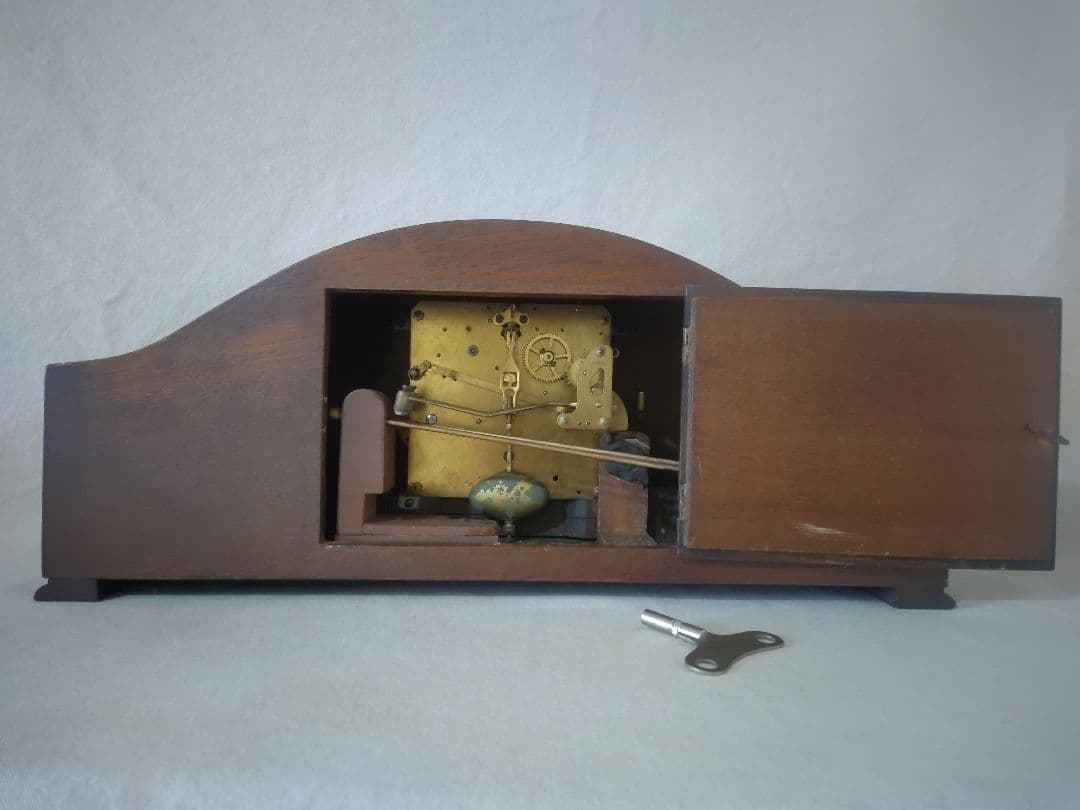 【アンティーク】マウテ Mauthe ゼンマイ式 置時計 ドイツ製 木製