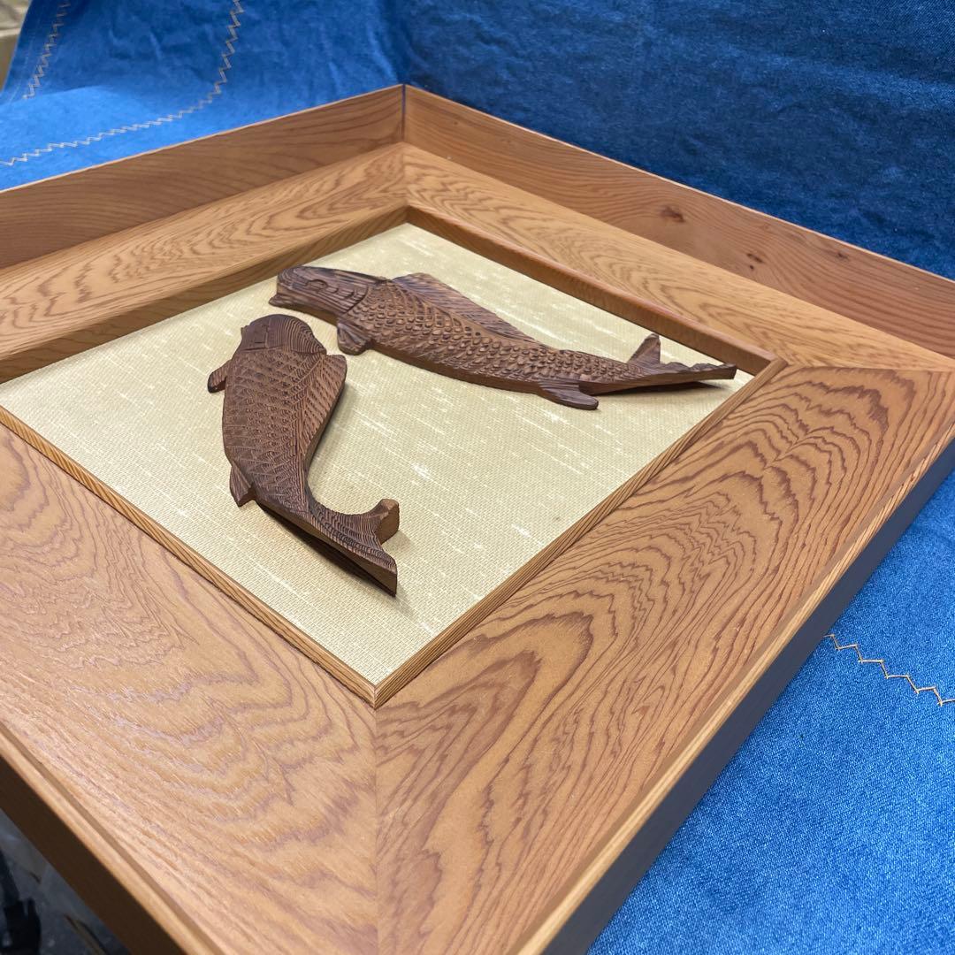 木製魚彫刻アートパネル　屋久杉
