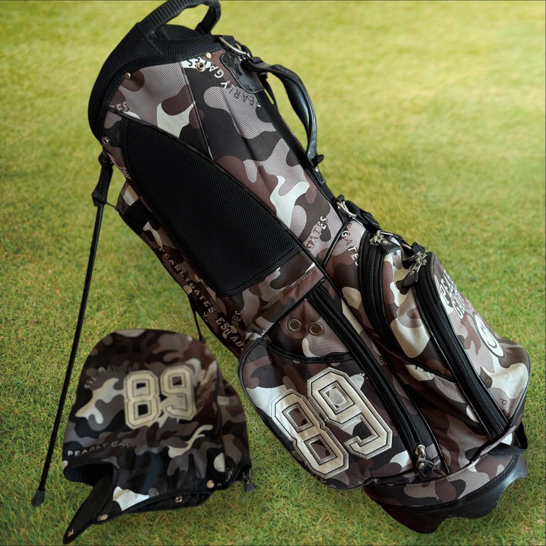 パーリーゲイツ　キャディバッグ　迷彩　カモフラ　ショルダー式　スタンド式　黒　白