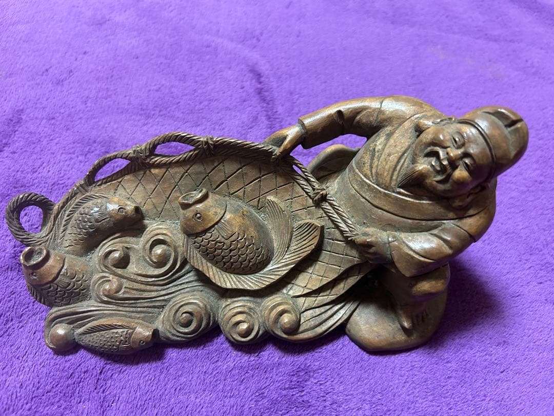 恵比寿様 木製彫刻 オブジェ インテリア 縁起物