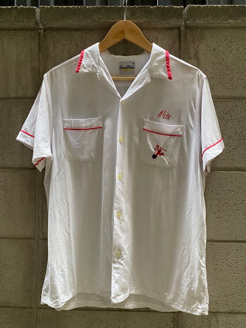 50s 60s Crown Prince ボーリングシャツ　レーヨン　ホワイト