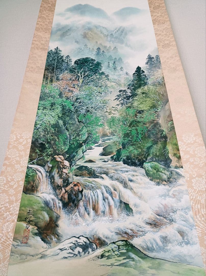 豪華 掛け軸 縁起物 福 開運 絵 龍脈 金運 山水 川 中国 風水 美術 骨董