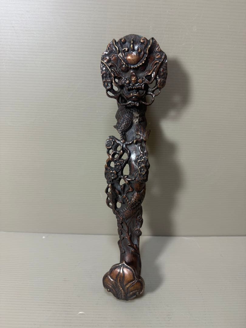 2140  銅製  龍文  如意   細工　置物　時代物