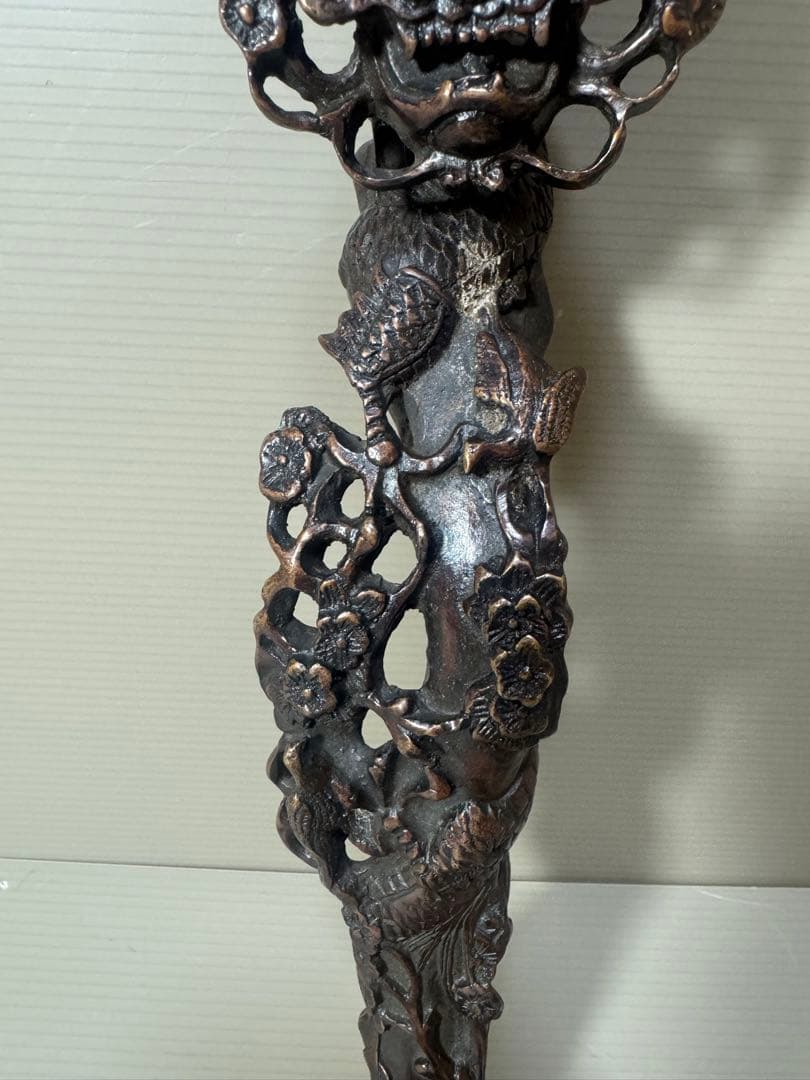 2140  銅製  龍文  如意   細工　置物　時代物