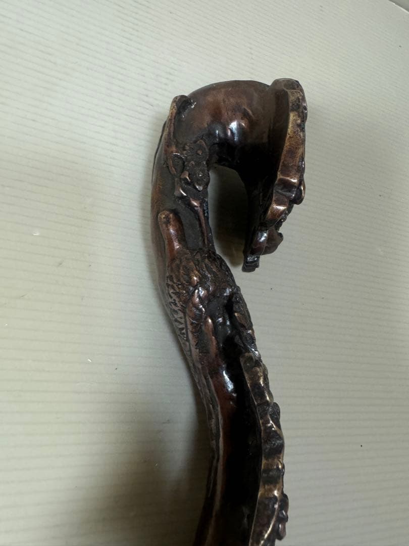 2140  銅製  龍文  如意   細工　置物　時代物