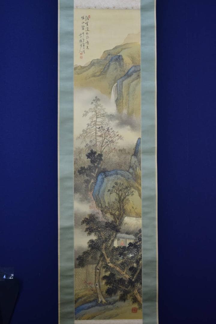 真作/赤松雲嶺/秋景山水人物図/絹表装/布袋屋掛軸HE-625