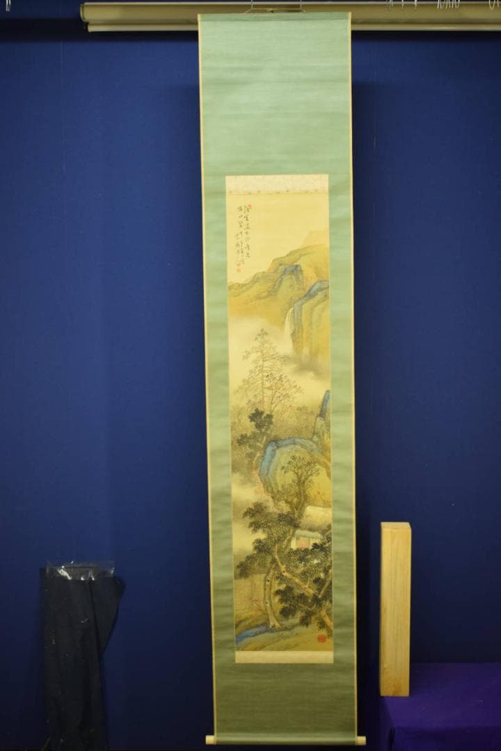 真作/赤松雲嶺/秋景山水人物図/絹表装/布袋屋掛軸HE-625