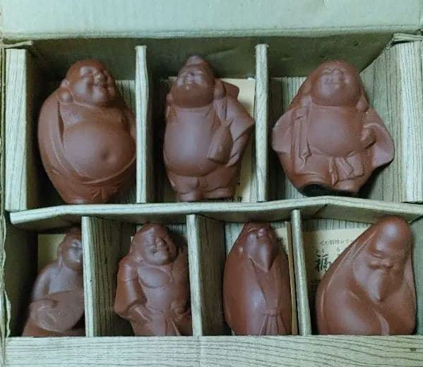 七福神置物　赤土焼き　三枝惣太郎作　送料込み
