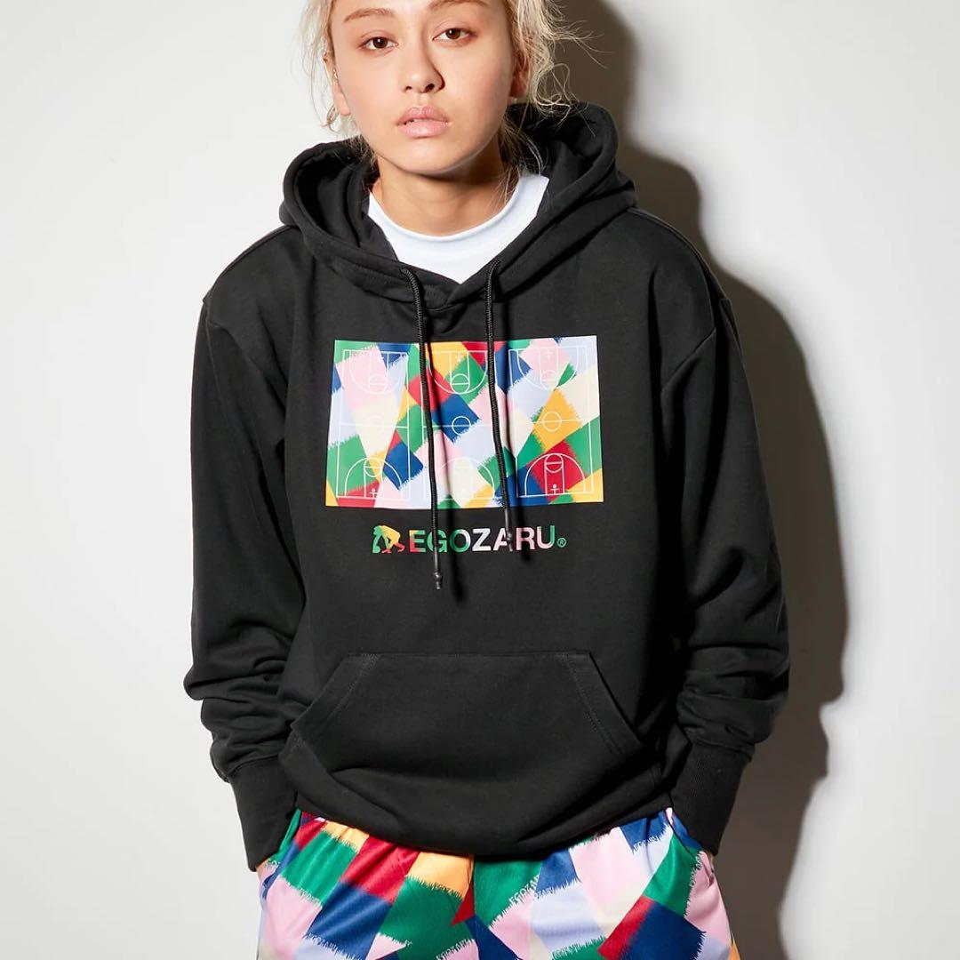 エゴザルスウェット　パーカー　モザイクタイルパーカ　ブラック　Lサイズ