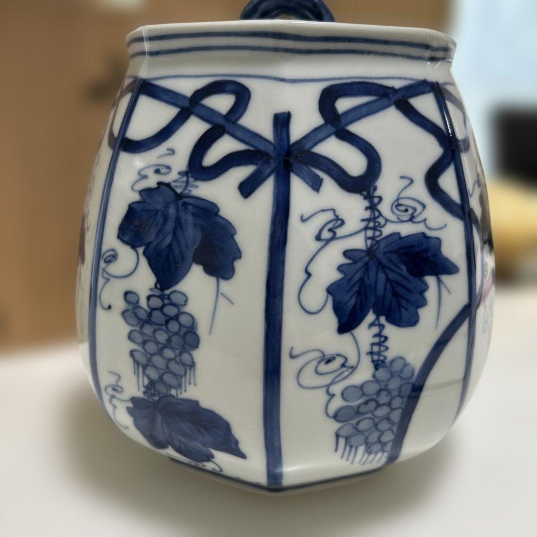 西村徳泉造　染付　ぶどう棚　水指　共箱