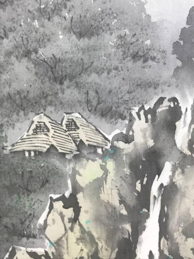 真作/西脇繁華/滝山水釣人図/山水図/釣人図/掛軸☆宝船☆AE-322