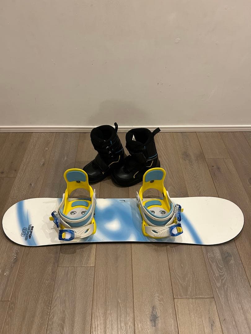 【子供用】スノーボード ビンディング ホワイト/ブルー/イエロー 3点セット