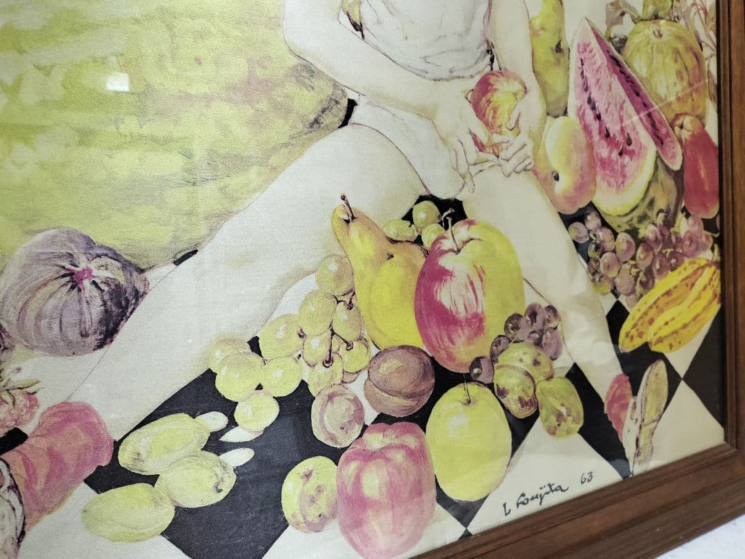 ◇ 藤田嗣治 「果物と少女」 シルクスカーフ 額/古径