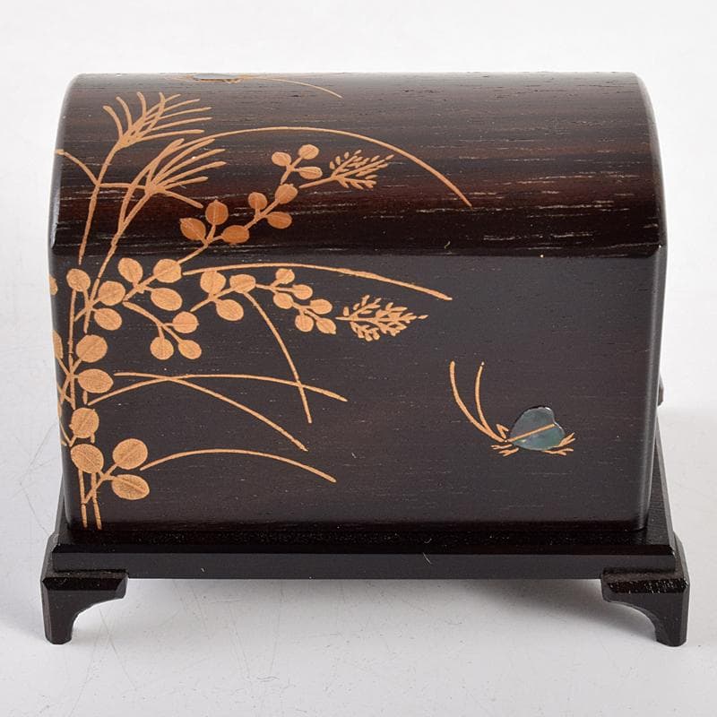 茶道具　道場宗廣作　虫に秋草　黒檀虫篭蒔絵　香合　共箱　M　R5049