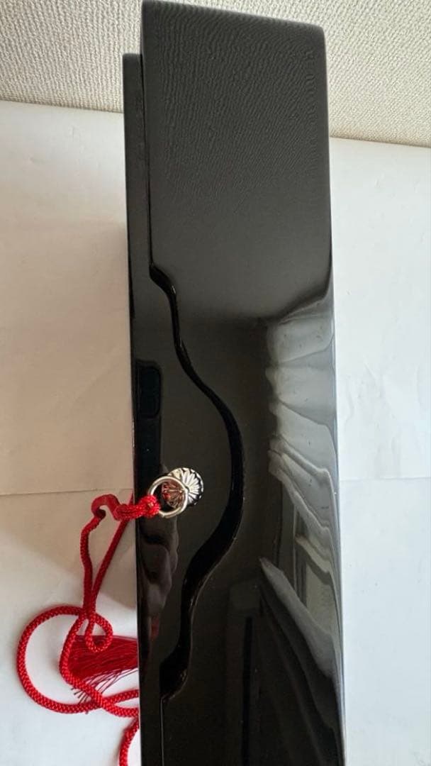 清仙作 黒塗り沈金文箱 牡丹孔雀柄 未使用に近い 箱・布付き和室 書道 茶道