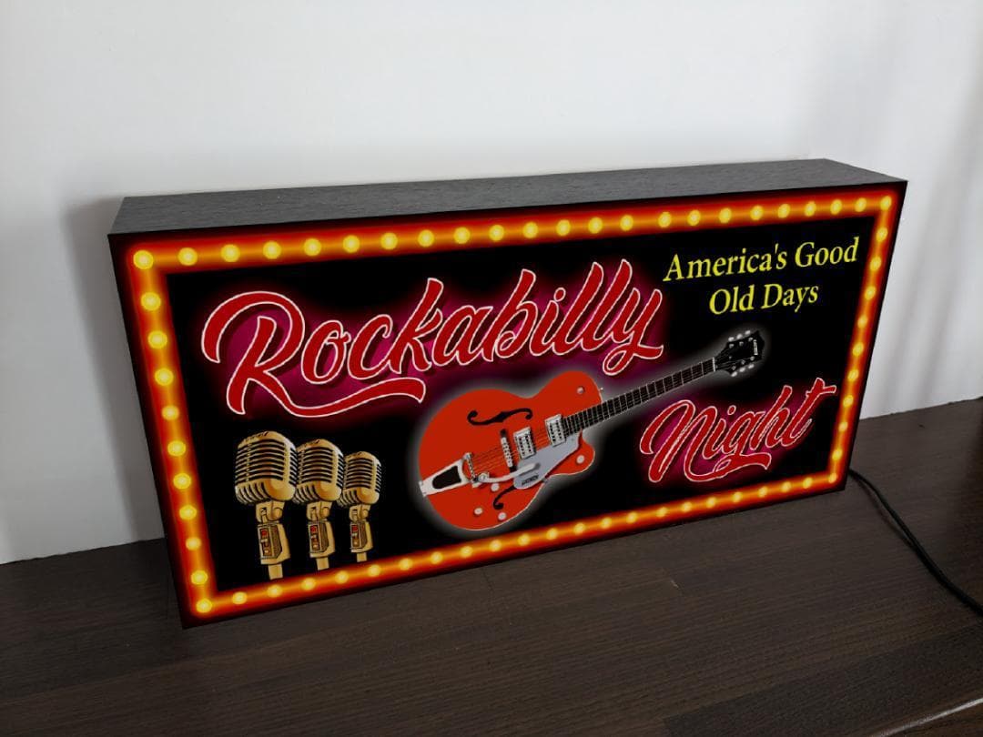 【Lサイズ】ロカビリー ギター オールディーズ 看板 置物 雑貨 ライトBOX