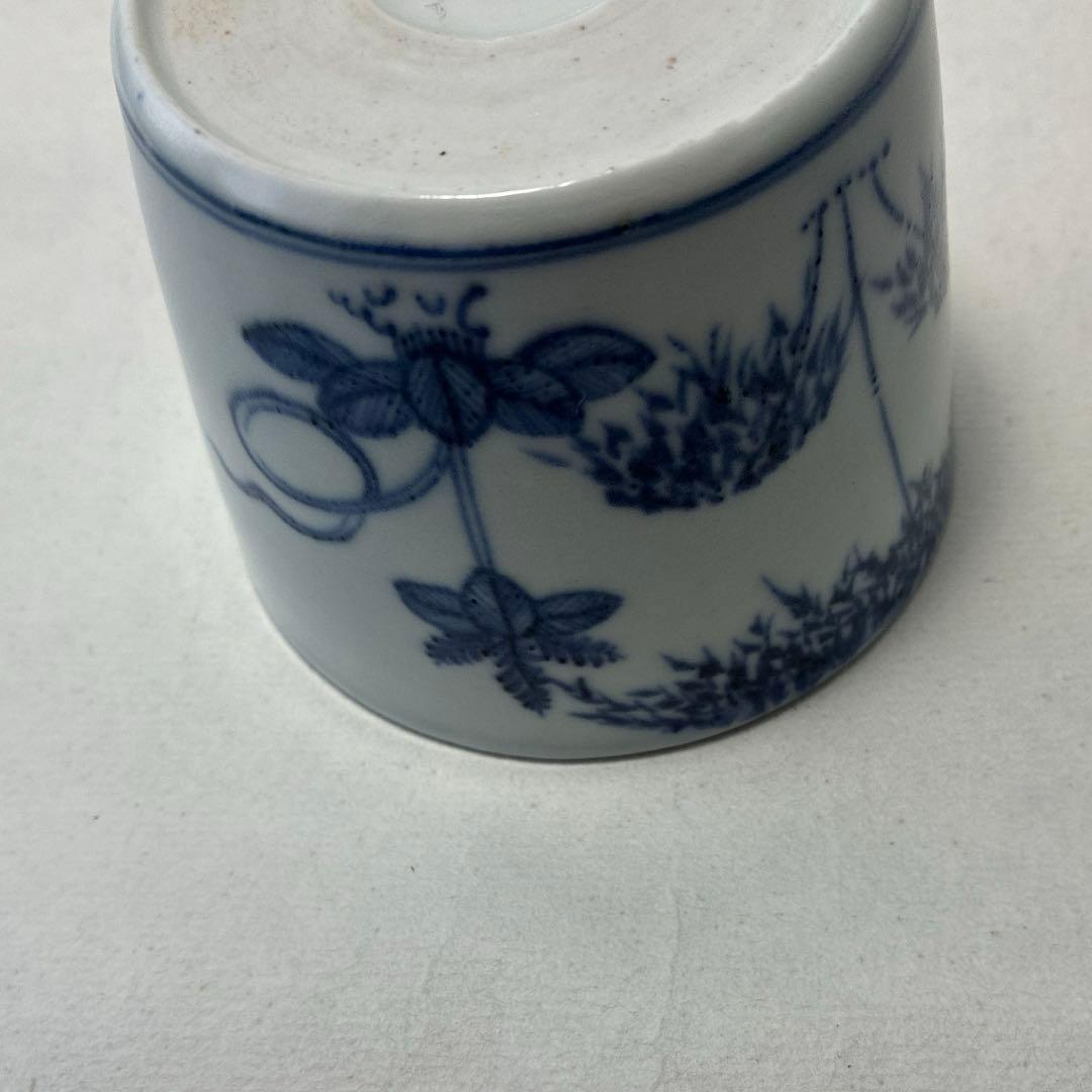 古伊万里　染付　蕎麦猪口　若葉　竹雀　鳳凰