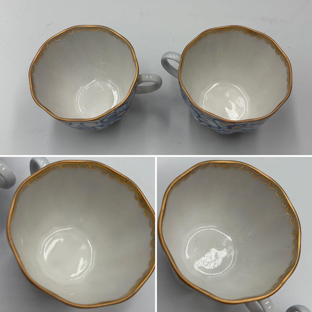 アンティーク　ソビエト　ロモノーソフ　青色系花柄カップ＆ソーサー　２セット①