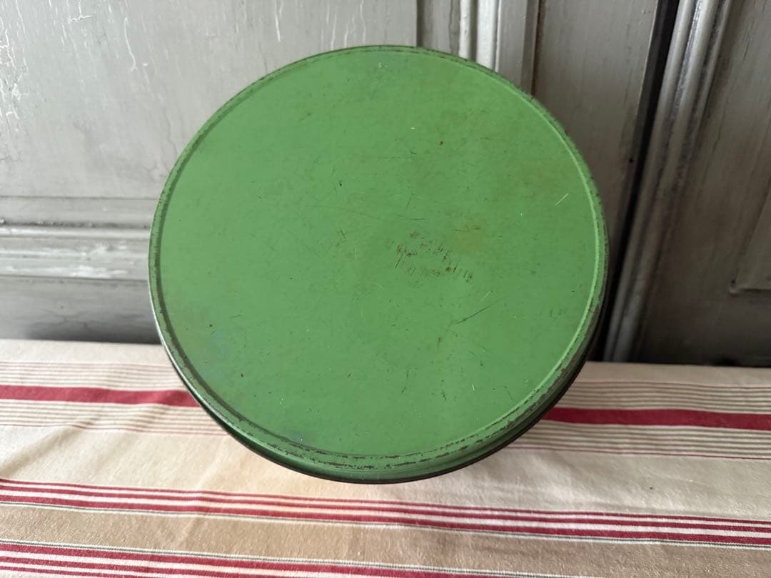 アンティーク ケーキ缶 イエロー &グリーン