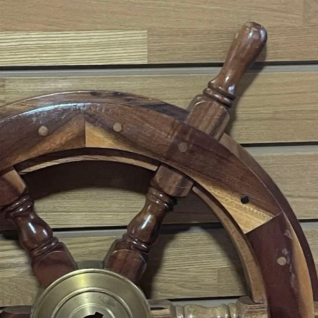 レトロ　船 舵 かじ インテリア　お洒落　バー レストラン　木製　約60cm