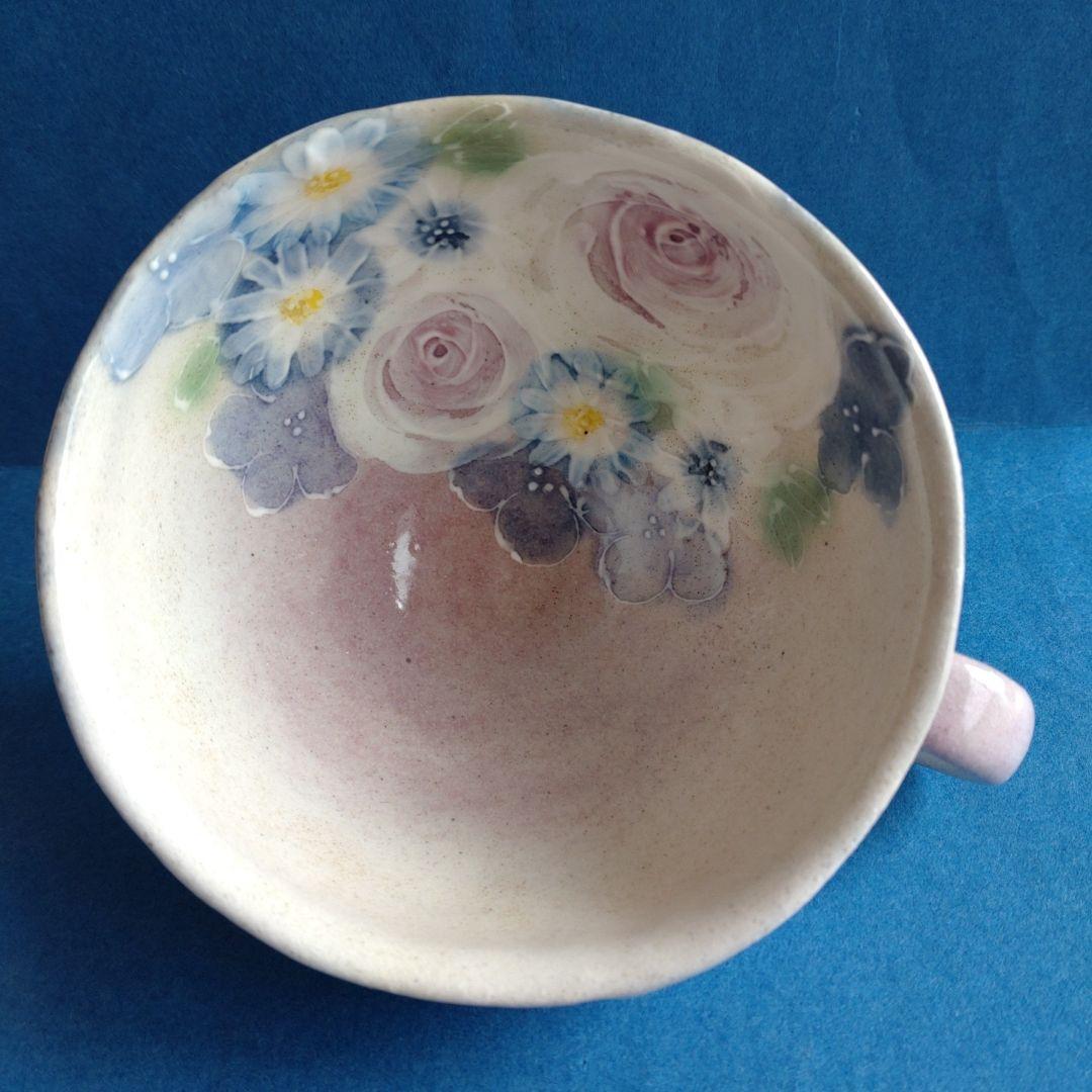 ゆずりは工房　カップ＆ソーサー　青彩ローズ　薔薇　花柄　陶器　瀬戸焼