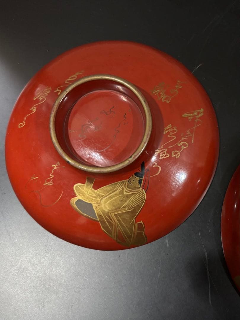 時代　漆器吸い物椀　絵がわり蒔絵10客セット　人物　和歌　明治　大正