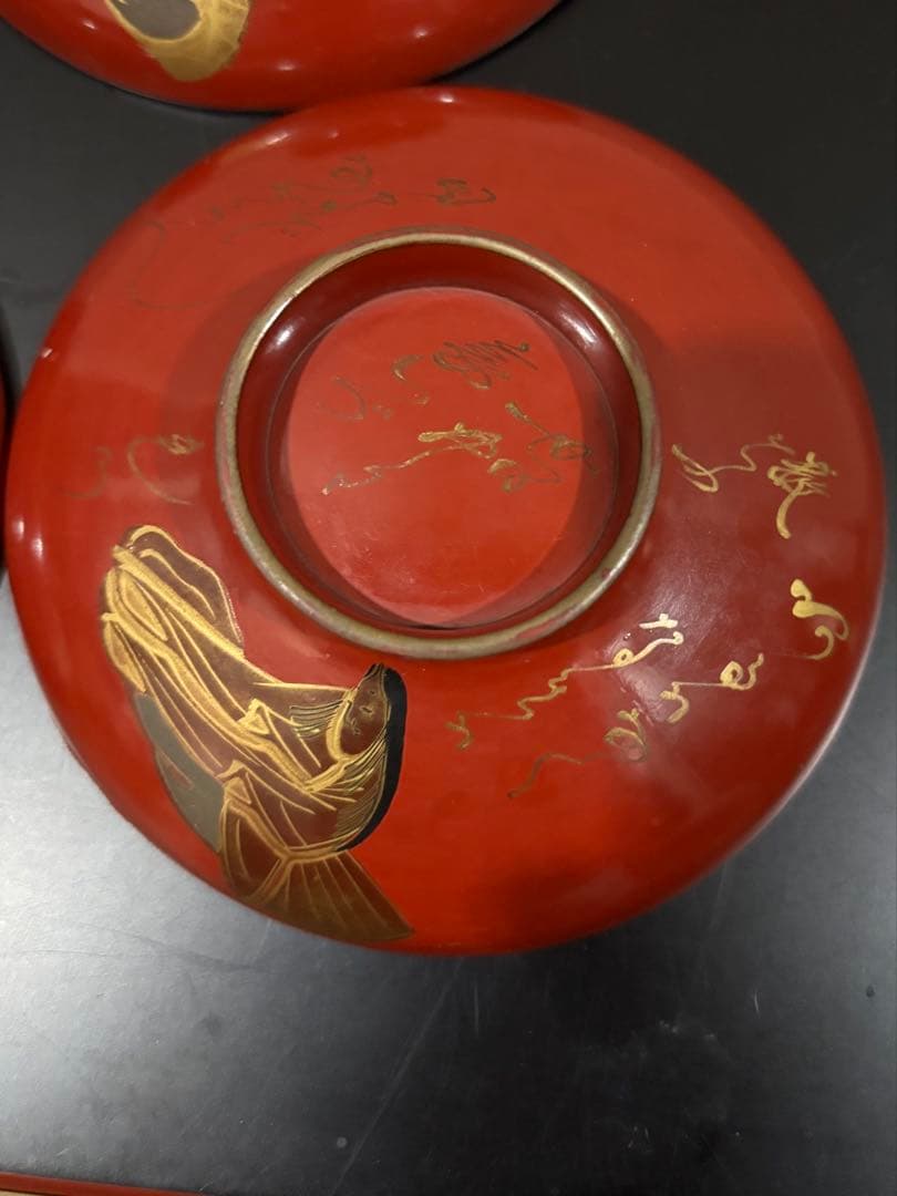 時代　漆器吸い物椀　絵がわり蒔絵10客セット　人物　和歌　明治　大正