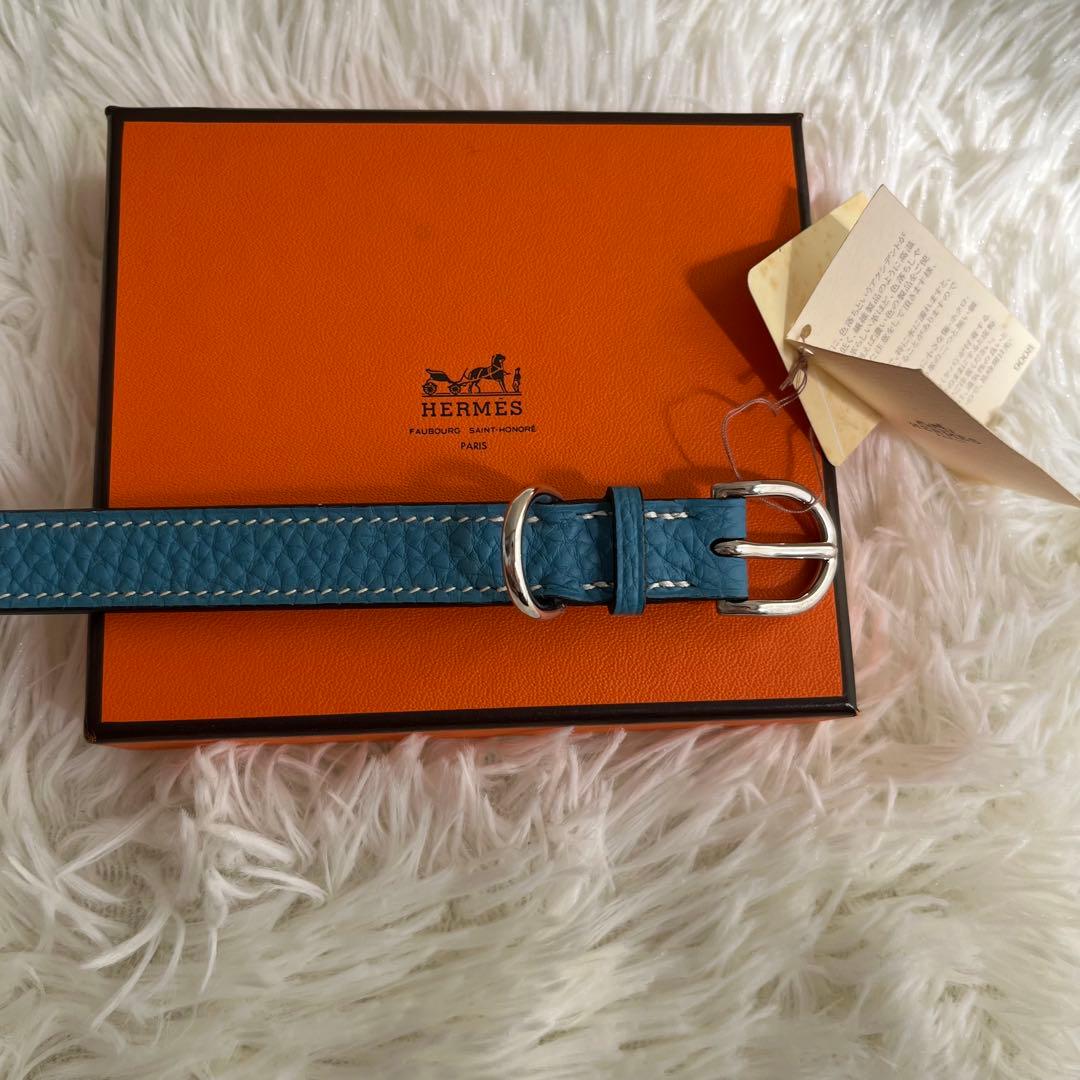 新品 HERMES エルメス ケリー 首輪 犬用 ペット用品 ブルー 箱タグ付