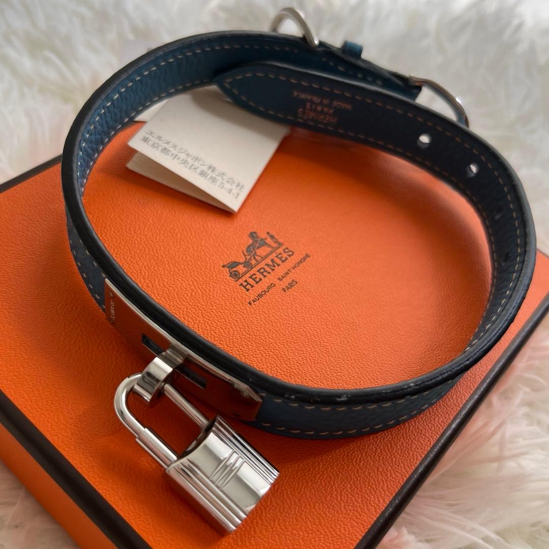 新品 HERMES エルメス ケリー 首輪 犬用 ペット用品 ブルー 箱タグ付