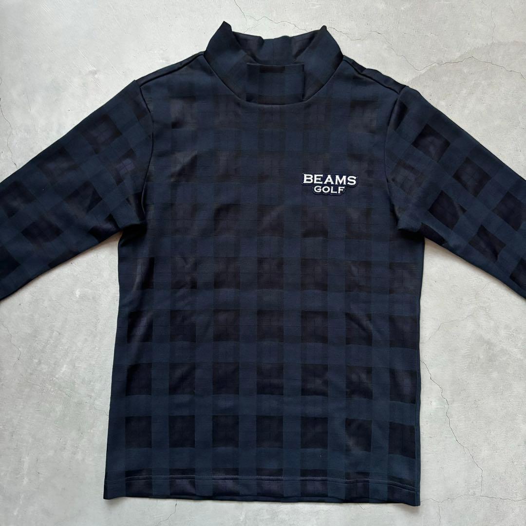 【美品】BEAMS GOLF パープルレーベル チェック柄モックネック長袖シャツ
