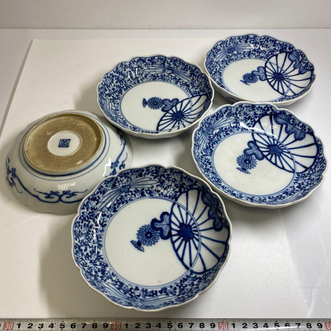 古伊万里　渦福　花唐草膾皿5枚　幅約16㎝　東Y7-0204☆2Fタサオ