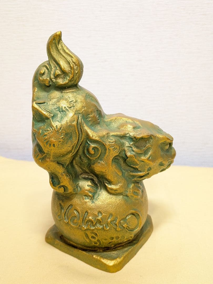 月形那比古　ブロンズ像　金彩玉乗獅子