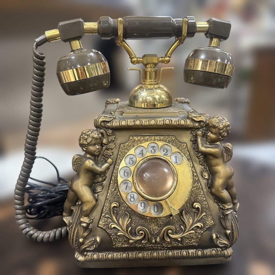 アンティーク電話 ブロンズ 天使彫刻付き