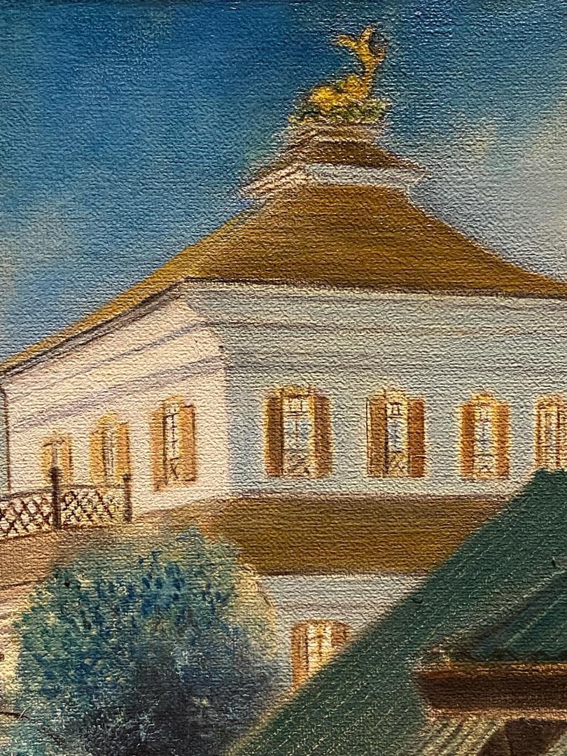 「真作」作者不明　街景画　油絵　油彩画　直筆サイン　額装　F10号