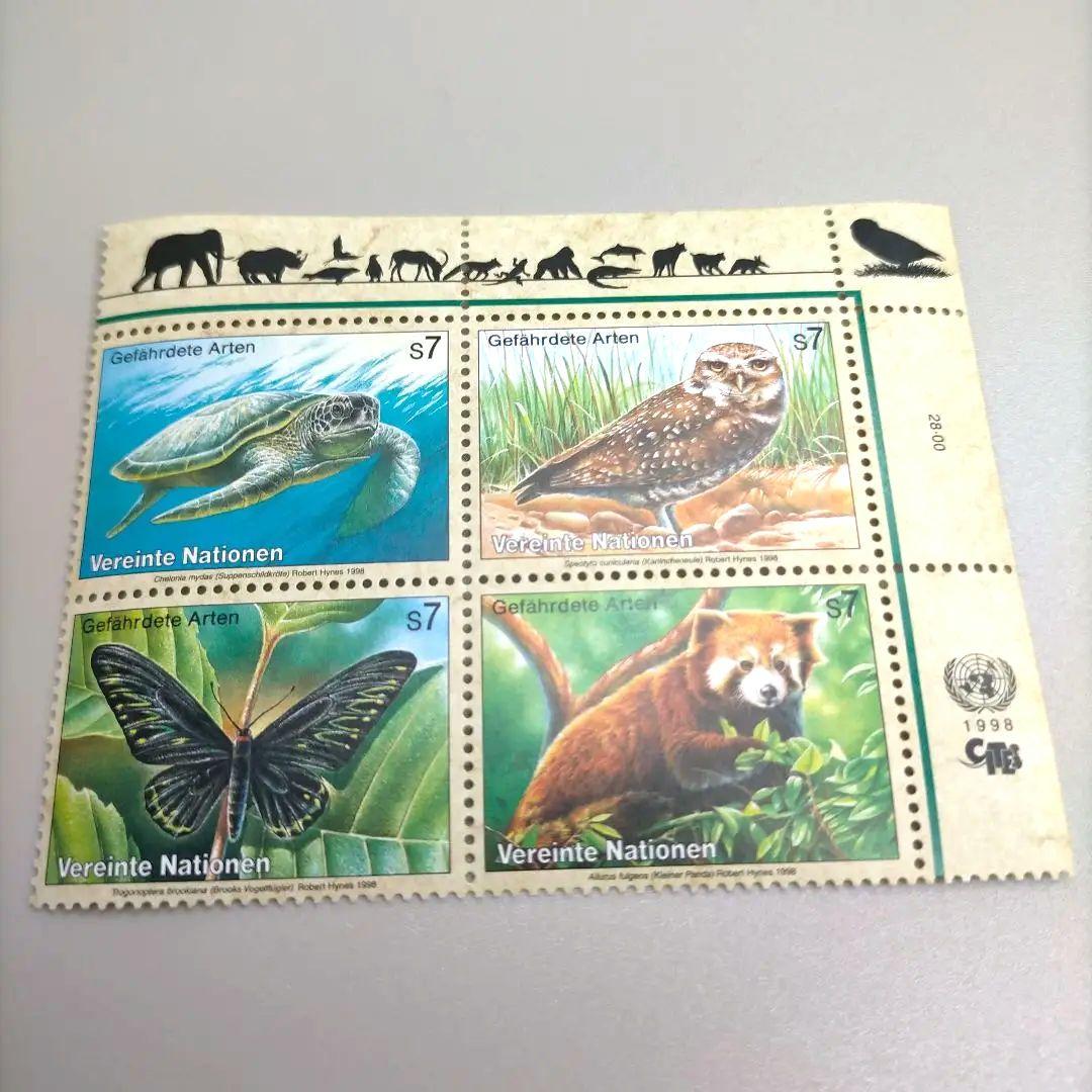 2011 外国切手 国連 絶滅危惧種動物 田型4連刷 3組 未使用