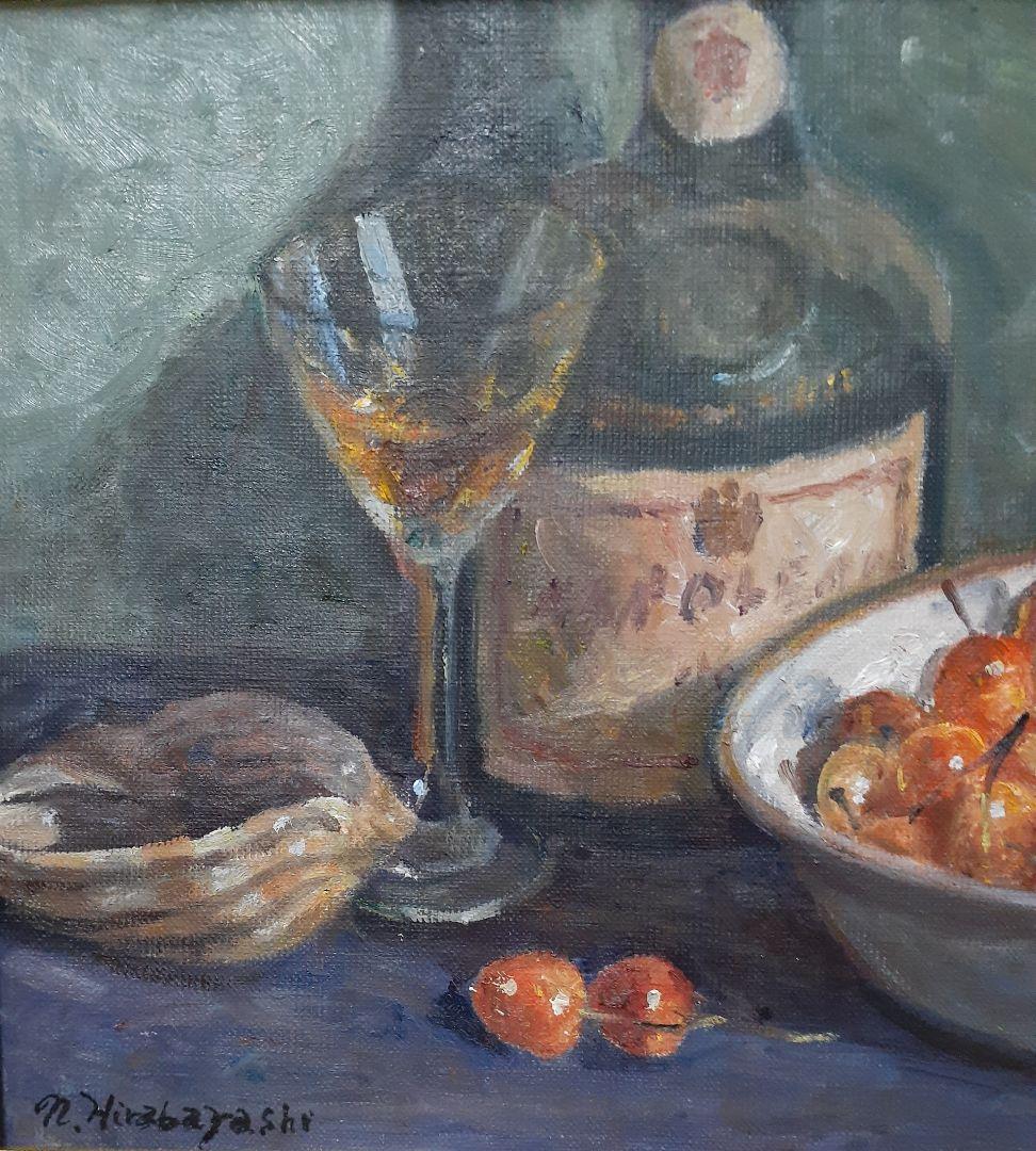 【真筆保証！】一水会会友　【平林伸泰】筆　油彩　肉筆　さくらんぼ　F4号　額装